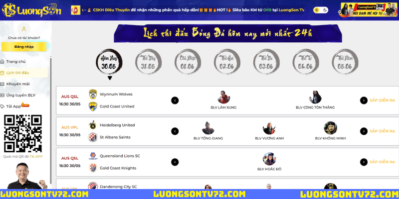 Lịch thi đấu cập nhật hằng ngày